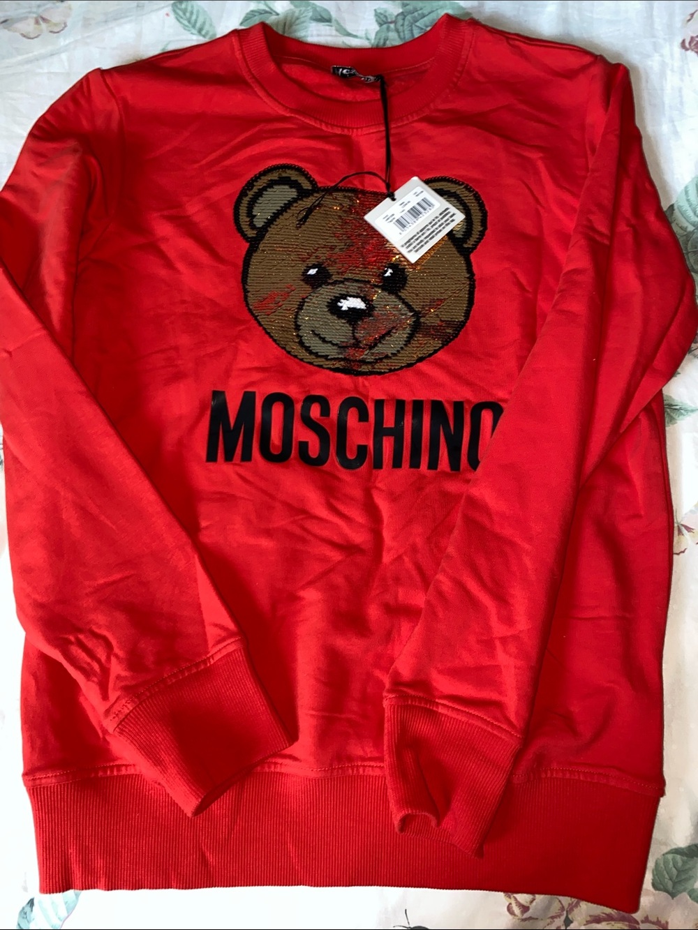 Moschino Red Crewneck Sweatshirt with Teddy Bear Motif